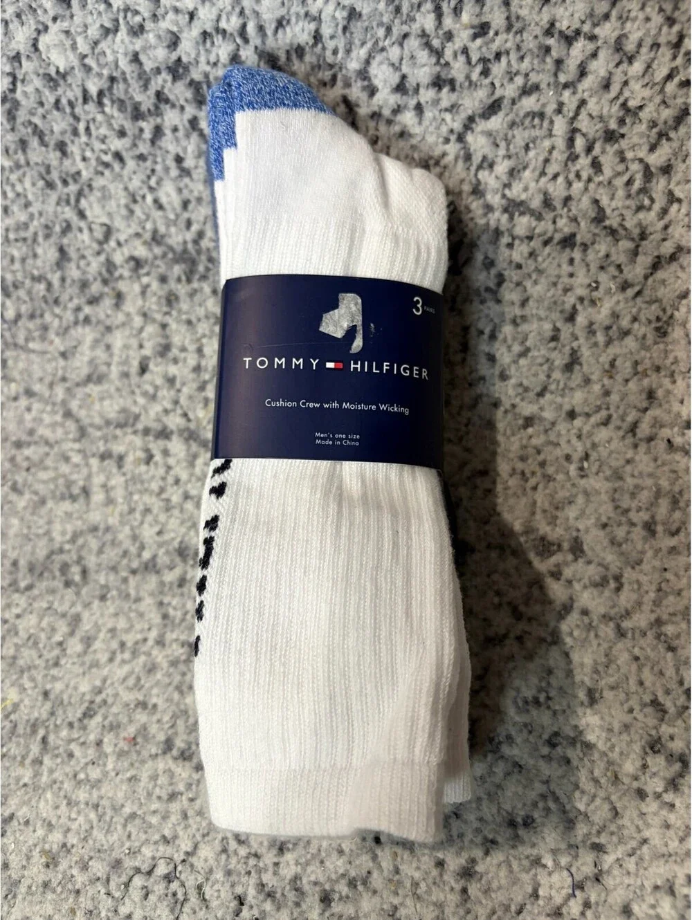 Tommy Hilfiger Mens Cushion Crew Socks 3 Pack White Blue Size 7-12 NEW